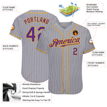 Load image into Gallery viewer, Custom Gray Purple Pinstripe Purple-Gold Authentic Baseball Jersey
