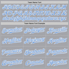 Load image into Gallery viewer, Custom Gray White Pinstripe Light Blue-White Authentic Baseball Jersey
