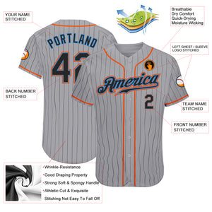 Custom Gray Black Pinstripe Black-Powder Blue Authentic Baseball Jersey