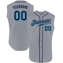 Load image into Gallery viewer, Custom Gray Navy-Teal Authentic Sleeveless Baseball Jersey
