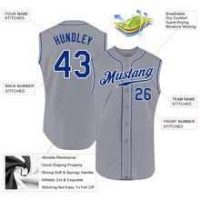Load image into Gallery viewer, Custom Gray Royal-White Authentic Sleeveless Baseball Jersey
