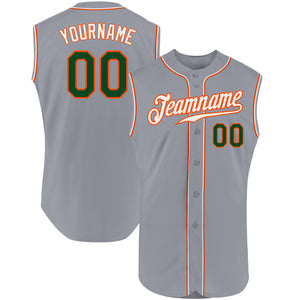 Custom Gray Green-Orange Authentic Sleeveless Baseball Jersey
