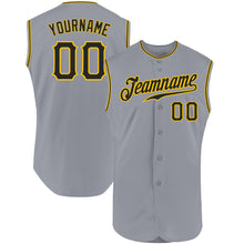 Load image into Gallery viewer, Custom Gray Black-Gold Authentic Sleeveless Baseball Jersey
