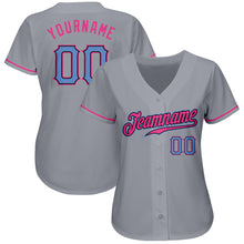 Load image into Gallery viewer, Custom Gray Light Blue-Pink Authentic Baseball Jersey
