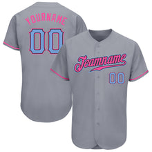 Load image into Gallery viewer, Custom Gray Light Blue-Pink Authentic Baseball Jersey
