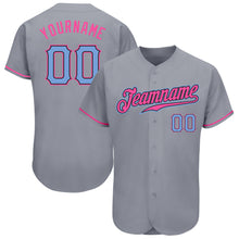 Laden Sie das Bild in den Galerie-Viewer, Custom Gray Light Blue-Pink Authentic Baseball Jersey
