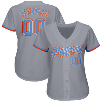 Custom Gray Powder Blue White-Orange Authentic Baseball Jersey