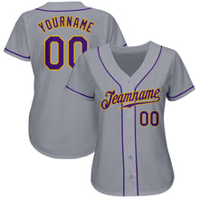 Laden Sie das Bild in den Galerie-Viewer, Custom Gray Purple-Gold Authentic Baseball Jersey
