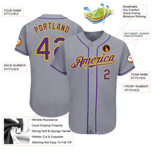 Laden Sie das Bild in den Galerie-Viewer, Custom Gray Purple-Gold Authentic Baseball Jersey
