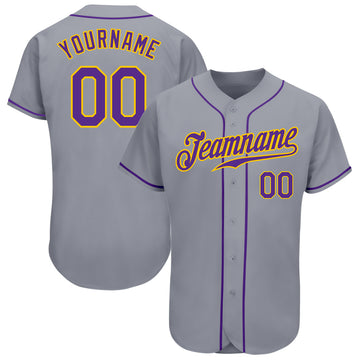 Custom Gray Purple-Gold Authentic Baseball Jersey