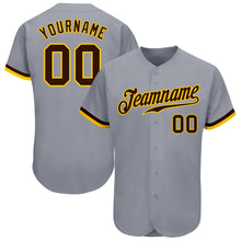 Load image into Gallery viewer, Custom Gray Brown-Gold Authentic Baseball Jersey

