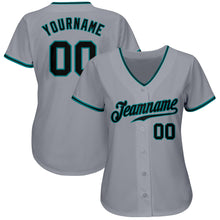 Load image into Gallery viewer, Custom Gray Black-Teal Authentic Baseball Jersey
