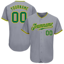 Laden Sie das Bild in den Galerie-Viewer, Custom Gray Kelly Green-Gold Authentic Baseball Jersey
