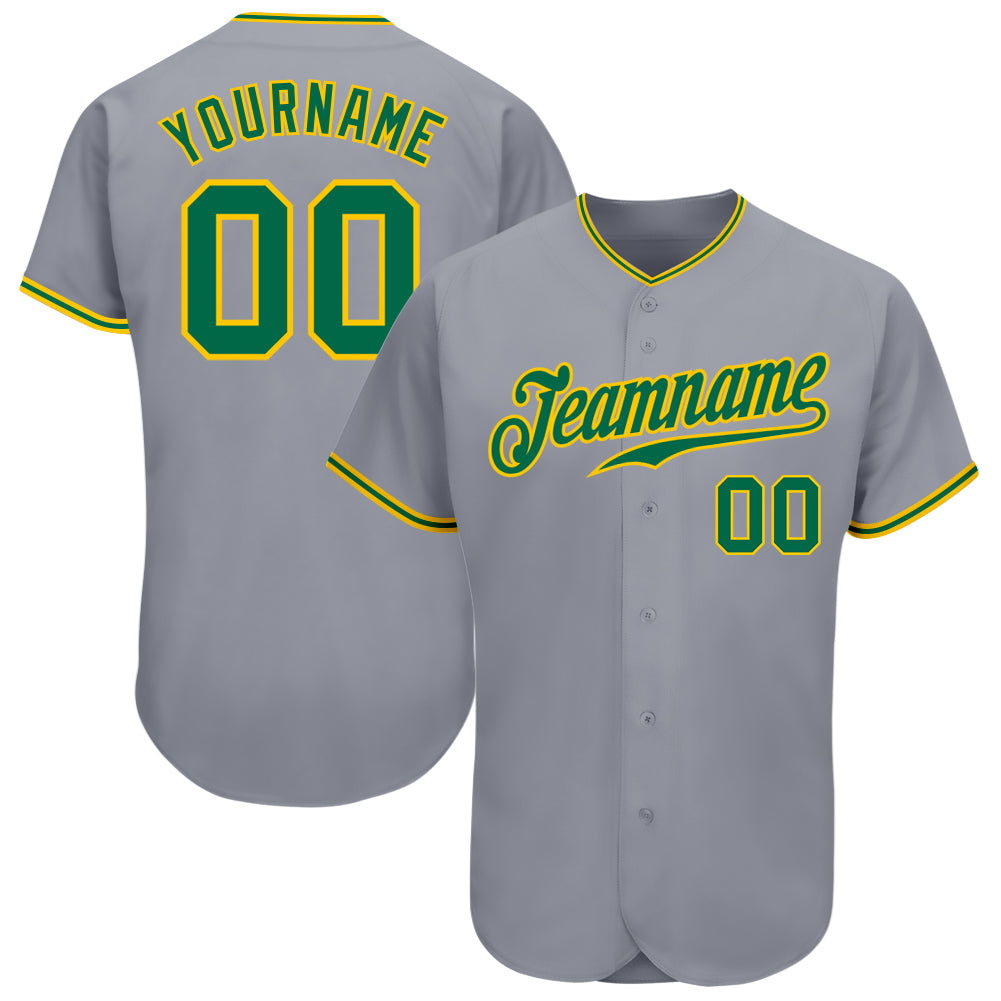 Custom Gray Kelly Green-Gold Authentic Baseball Jersey