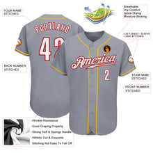 Load image into Gallery viewer, Custom Gray White Red-Gold Authentic Baseball Jersey
