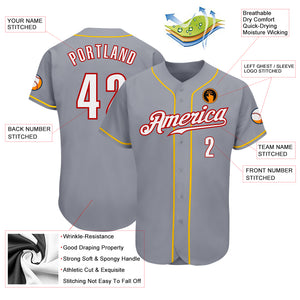 Custom Gray White Red-Gold Authentic Baseball Jersey