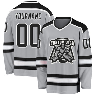 Custom Gray Black-White Hockey Jersey