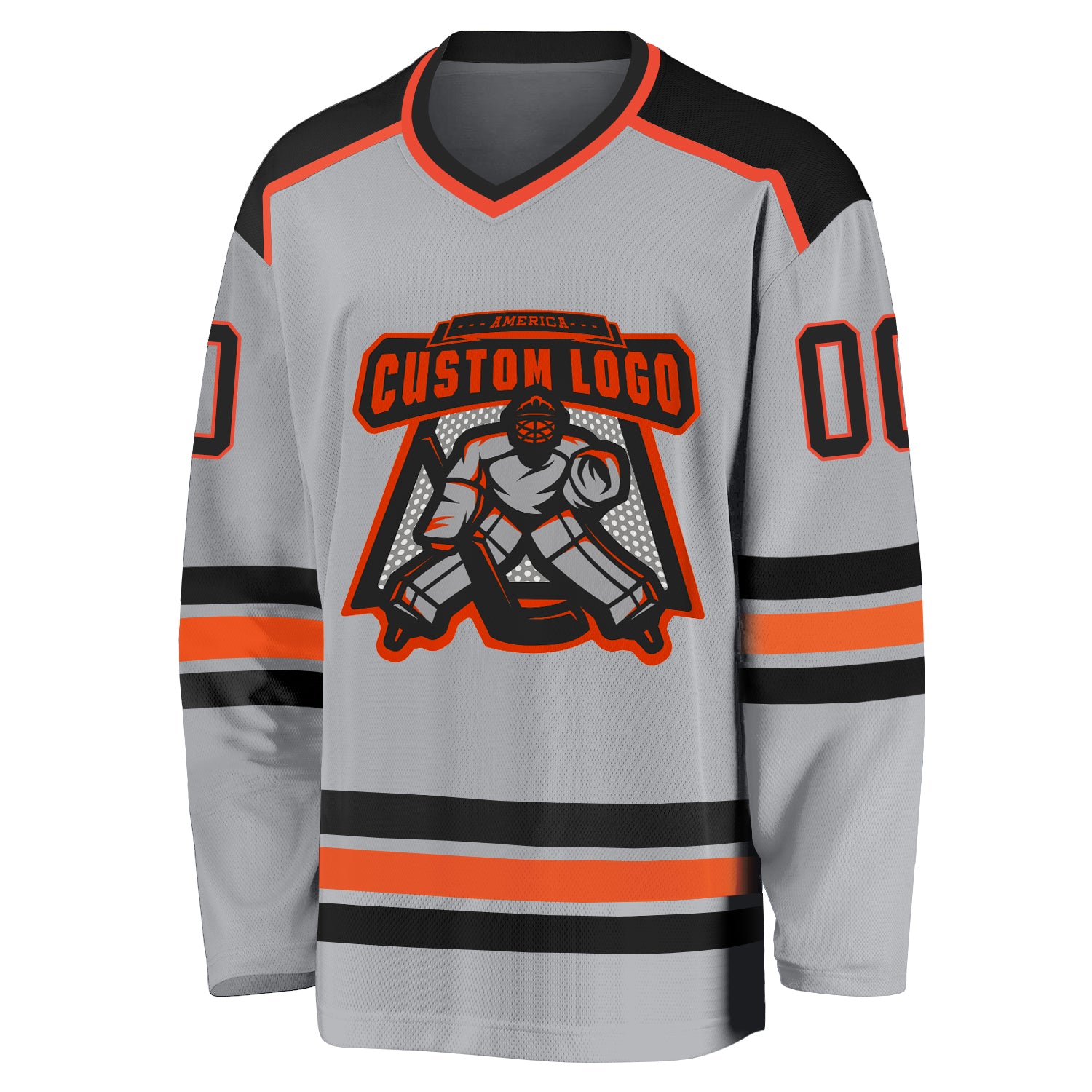 Custom Powder Blue Black-Orange Hockey Jersey Discount