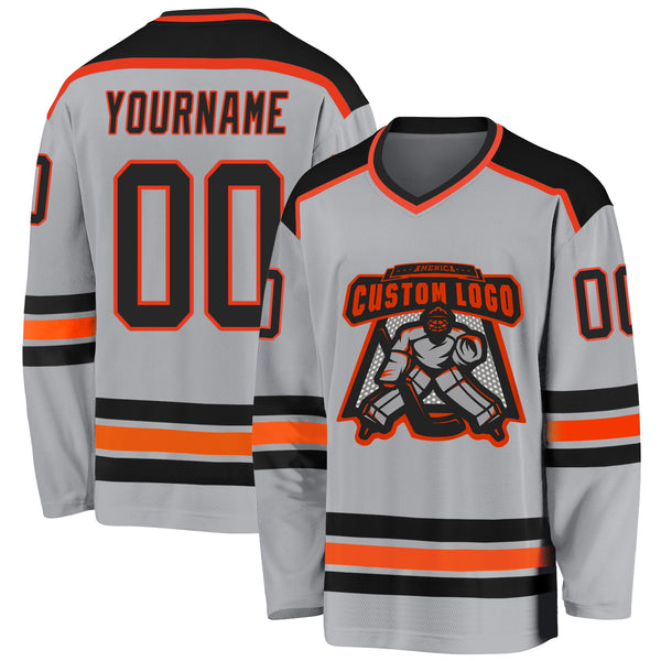 Black Orange Sublimated Custom Hockey Jerseys with Laces | YoungSpeeds