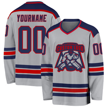 Custom Gray Navy-Red Hockey Jersey