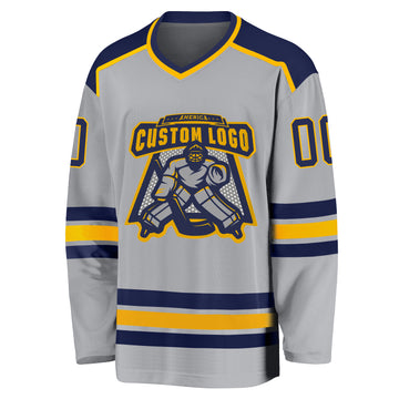 Custom Gray Navy-Gold Hockey Jersey