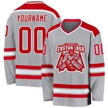 Load image into Gallery viewer, Custom Gray Red-White Hockey Jersey
