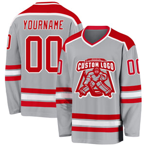 Custom Gray Red-White Hockey Jersey