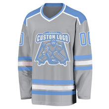 Laden Sie das Bild in den Galerie-Viewer, Custom Gray Light Blue-White Hockey Jersey
