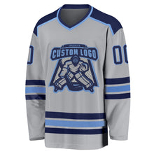Laden Sie das Bild in den Galerie-Viewer, Custom Gray Navy-Light Blue Hockey Jersey
