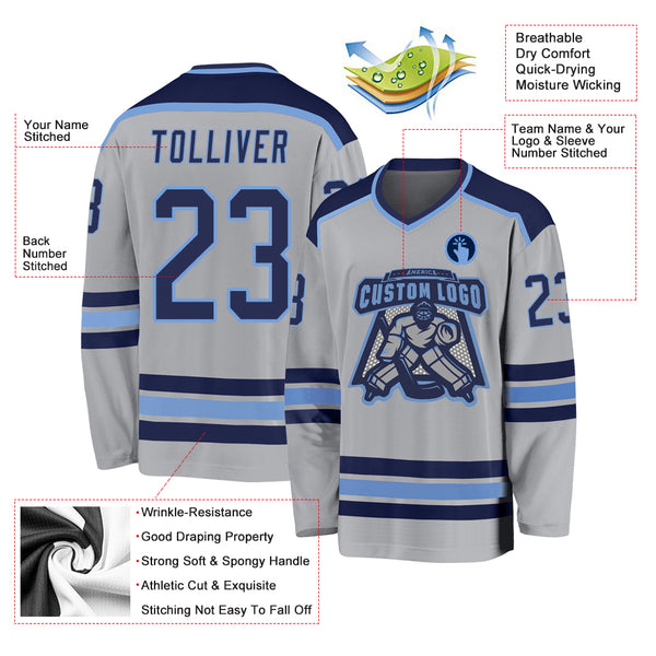 Cheap Custom Light Blue White-Gray Hockey Lace Neck Jersey Free Shipping – CustomJerseysPro