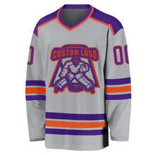 Laden Sie das Bild in den Galerie-Viewer, Custom Gray Purple-Orange Hockey Jersey
