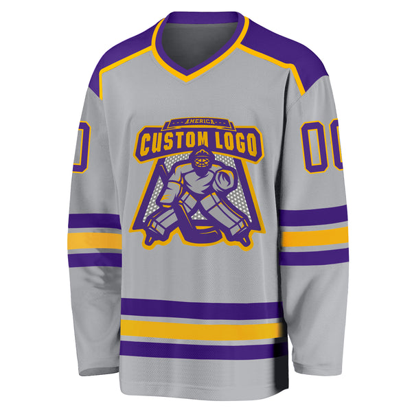 Cheap Custom Gold Purple-White Hockey Jersey Free Shipping