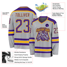 Laden Sie das Bild in den Galerie-Viewer, Custom Gray Purple-Gold Hockey Jersey
