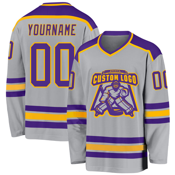 Cheap Custom Purple Black-Old Gold Hockey Jersey Free Shipping