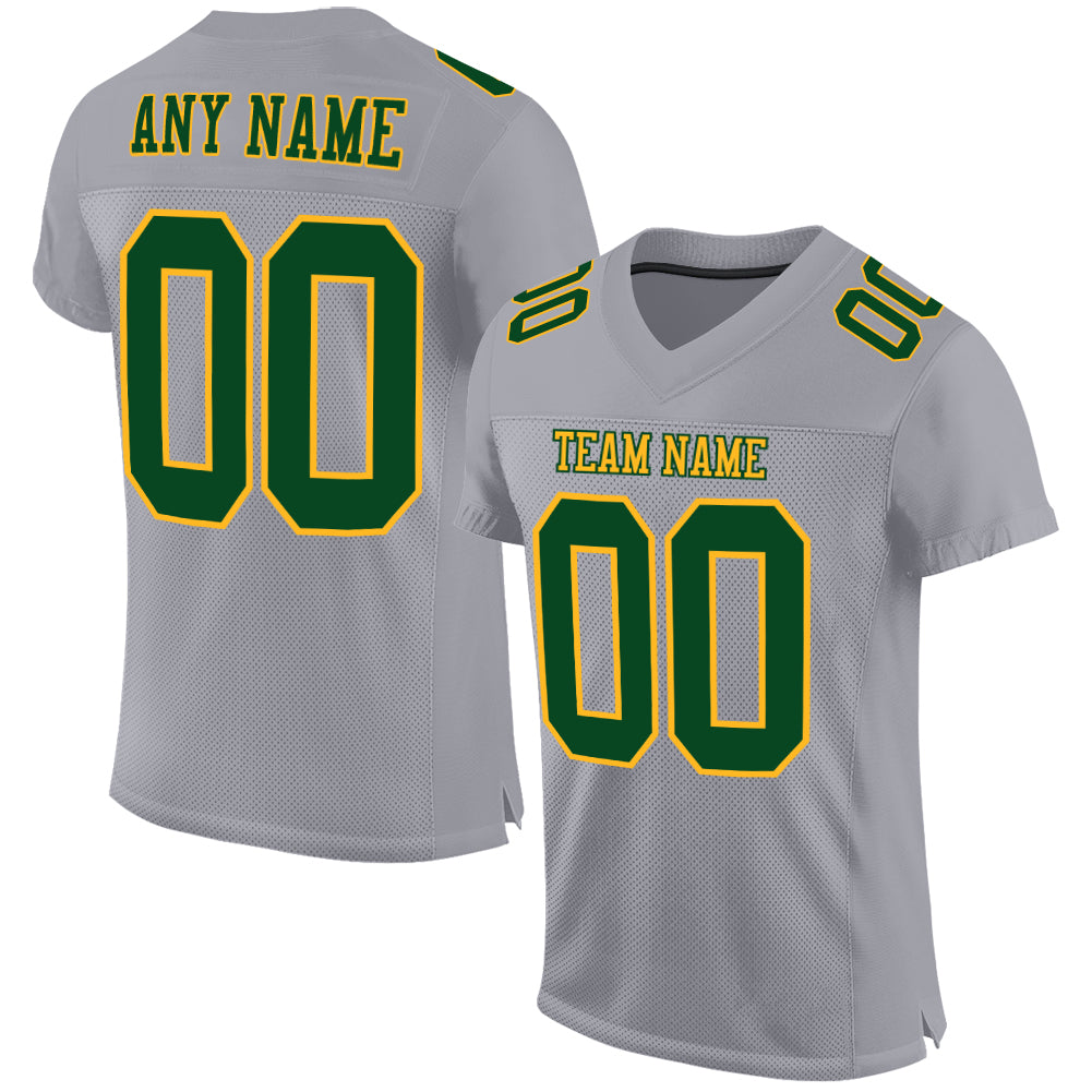 Custom Gray Green-Gold Mesh Authentic Football Jersey