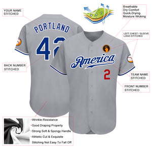 Custom Gray Royal-Red Authentic Baseball Jersey
