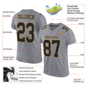 Custom Gray Black-Old Gold Mesh Authentic Football Jersey