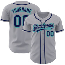 Laden Sie das Bild in den Galerie-Viewer, Custom Gray Navy-Teal Authentic Baseball Jersey
