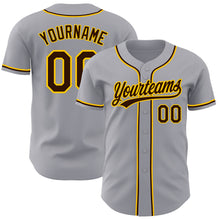 Load image into Gallery viewer, Custom Gray Brown-Gold Authentic Baseball Jersey
