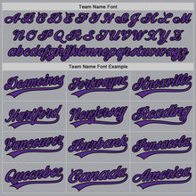 Laden Sie das Bild in den Galerie-Viewer, Custom Gray Purple-Black Authentic Baseball Jersey
