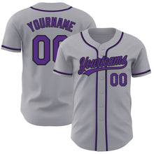 Laden Sie das Bild in den Galerie-Viewer, Custom Gray Purple-Black Authentic Baseball Jersey
