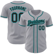Load image into Gallery viewer, Custom Gray Black-Teal Authentic Baseball Jersey
