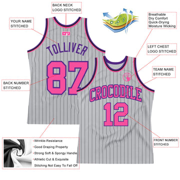 Custom Gray Black Pinstripe Pink-Purple Authentic Basketball Jersey