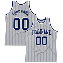 Laden Sie das Bild in den Galerie-Viewer, Custom Gray Navy Pinstripe Navy-White Authentic Basketball Jersey
