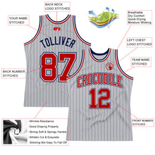 Laden Sie das Bild in den Galerie-Viewer, Custom Gray Navy Pinstripe Red-White Authentic Basketball Jersey
