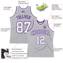 Laden Sie das Bild in den Galerie-Viewer, Custom Gray White-Purple Authentic Throwback Basketball Jersey
