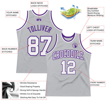 Custom Gray White-Purple Authentic Throwback Basketball Jersey