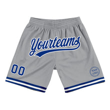 Laden Sie das Bild in den Galerie-Viewer, Custom Gray Royal-White Authentic Throwback Basketball Shorts
