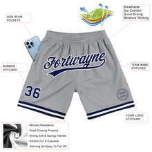 Laden Sie das Bild in den Galerie-Viewer, Custom Gray Navy-White Authentic Throwback Basketball Shorts
