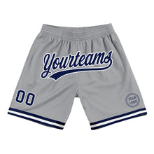 Laden Sie das Bild in den Galerie-Viewer, Custom Gray Navy-White Authentic Throwback Basketball Shorts
